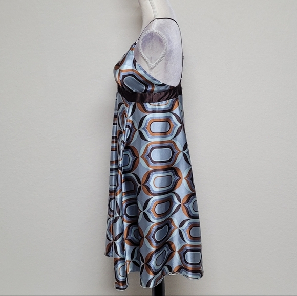 90s Vintage My Michelle Retro Geometric Print Satin Racerback Mini Slip Dress M - Picture 6 of 11
